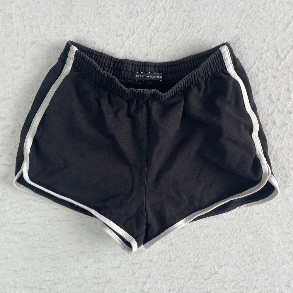 Brandy Melville Sweat Shorts Womens XS Black‎ White Dolphin Hem Elastic Waist